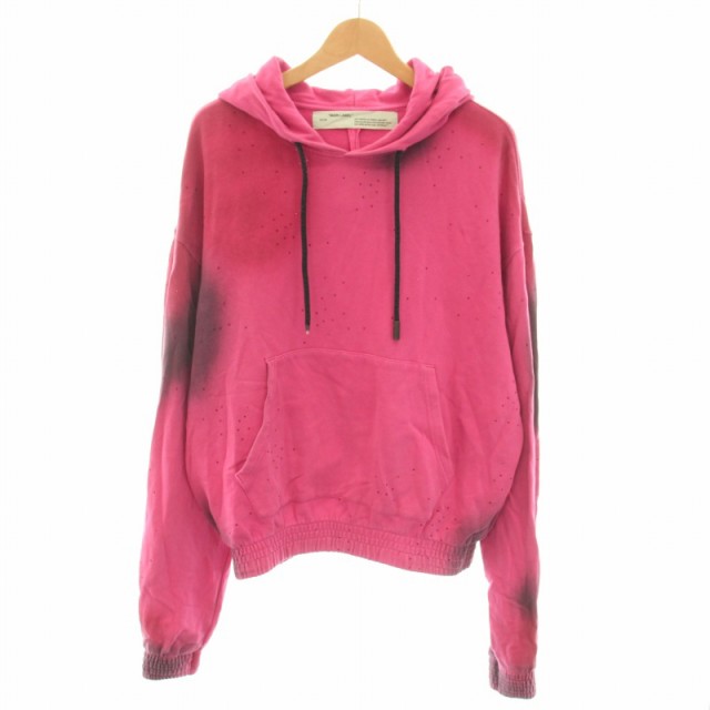 【中古】オフホワイト OFF WHITE Spray Hoodie Fuchsia プルオーバーパーカー 長袖 ラインストーン M ピンク メンズ