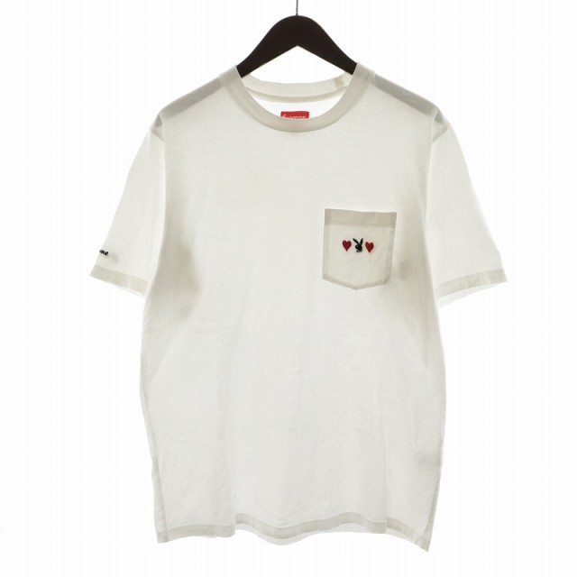 【中古】シュプリーム SUPREME × Playboy プレイボーイ Pocket Tee Tシャツ カットソー 半袖 ロゴ刺繍 M 白