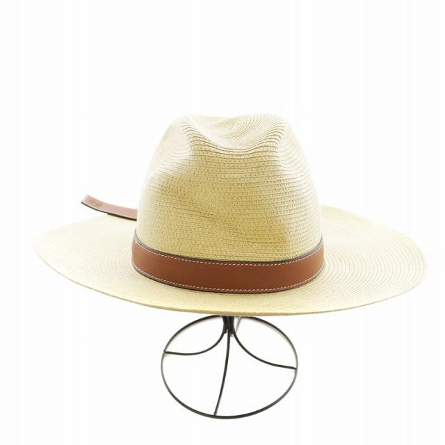 中古】ロエベ LOEWE アナグラム 麦わら帽子 レザー ベージュ /AN20