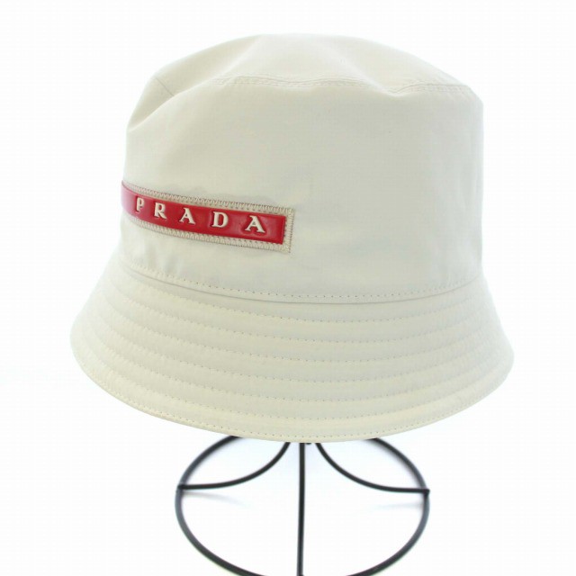 【中古】プラダスポーツ PRADA SPORT テクニカルファブリックバケットハット 帽子 L 白 ホワイト /TK メンズ