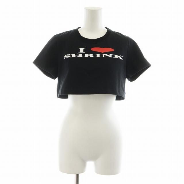 ダブレット doublet スローガン クロップド Tシャツ カットソー 半袖 ショート丈 ロゴ ハート F 黒 ブラック