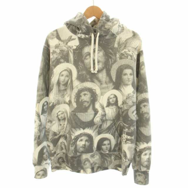 【中古】シュプリーム SUPREME 18AW Jesus And Mary Hooded Sweat 長袖 総柄 裏起毛 M グレー /YT メンズ