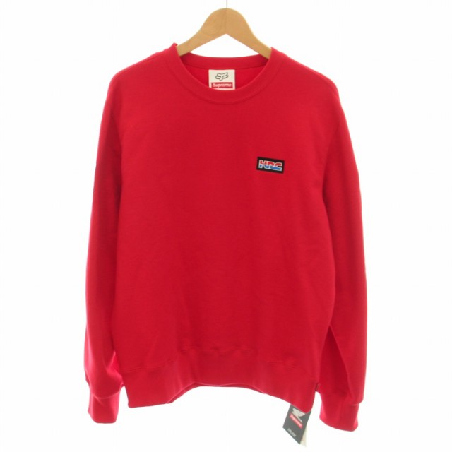 【中古】未使用品 SUPREME Honda 19AW Fox Racing Crewneck Sweatshirt トレーナー 長袖 刺繍 裏起毛 M 赤 メンズ