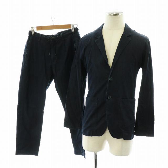 【中古】井原デニム セットアップ 上下 テーラードジャケット シングル 2B パンツ ジッパーフライ S 紺の通販は