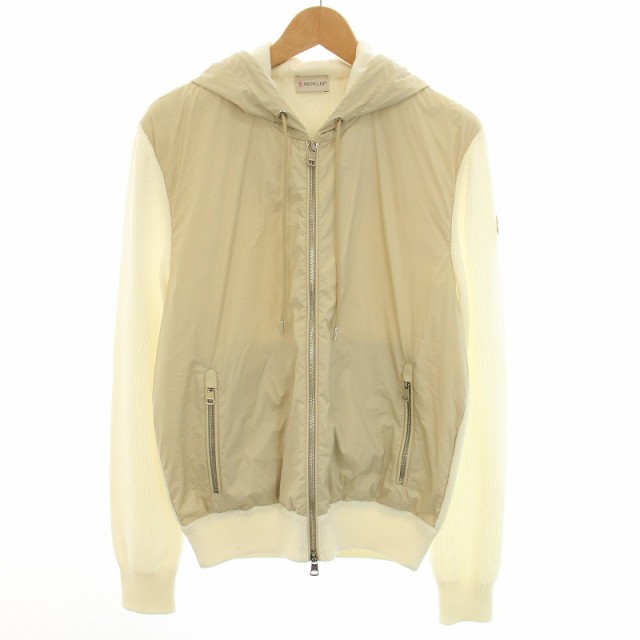 【中古】MONCLER 21SS CARDIGAN TRICOT ダウンジャケット アウター フード ニット切替 L 白 ベージュ メンズ