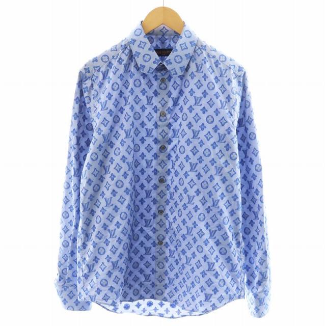【中古】ルイヴィトン LOUIS VUITTON DNAカラー モノグラム シャツ 長袖 総柄 コットン M 青 ブルー /AN29 メンズ