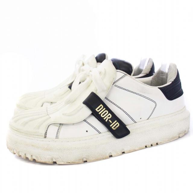 【中古】ディオール Dior レザー ラバー ベルクロ レースアップ スニーカー 40 25cm 白 ホワイト /KH メンズ 中古】ディオール Dior レザー ラバー ベルクロ レースアップ