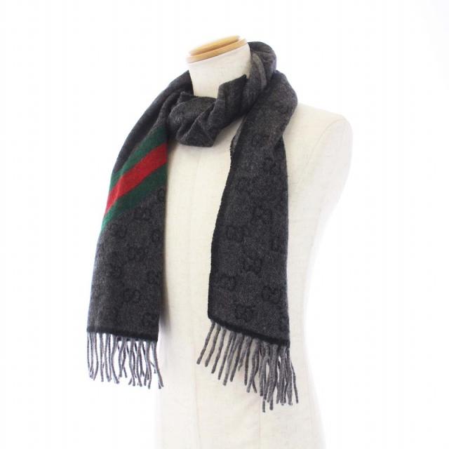 【中古】グッチ GUCCI マフラー GG柄 シェリーライン フリンジ グレー /KH ☆AA★ メンズの通販は