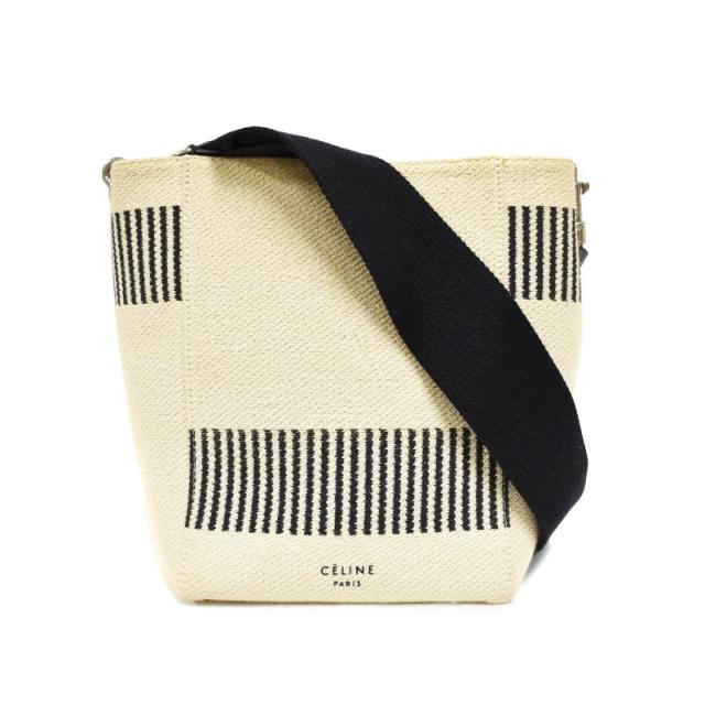 【中古】セリーヌ CELINE サングルバケット キャンバス ストライプ ショルダーバッグ アイボリー レディース