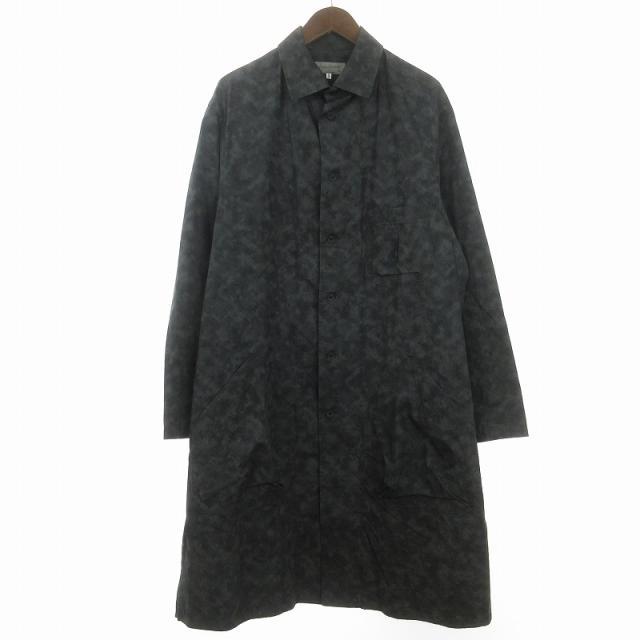 【中古】ヨウジヤマモトプールオム 19AW シャツ コート ロング 長袖 総柄 ムラ染め コットン ダークグレー HC-B22-021