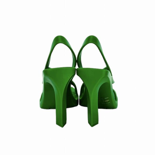 【中古】未使用品 ボッテガヴェネタ BOTTEGA VENETA JIMBO スリングバックサンダル ヒール ラバー 35 22.5cm グリーン