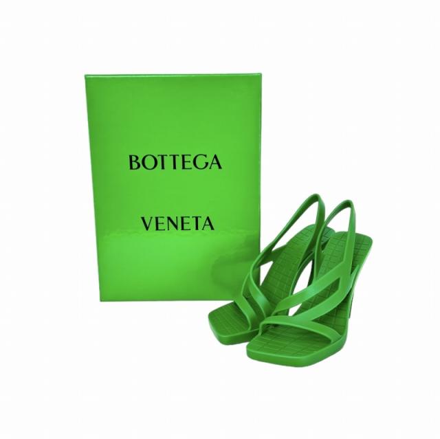 【中古】未使用品 ボッテガヴェネタ BOTTEGA VENETA JIMBO スリングバックサンダル ヒール ラバー 35 22.5cm グリーン