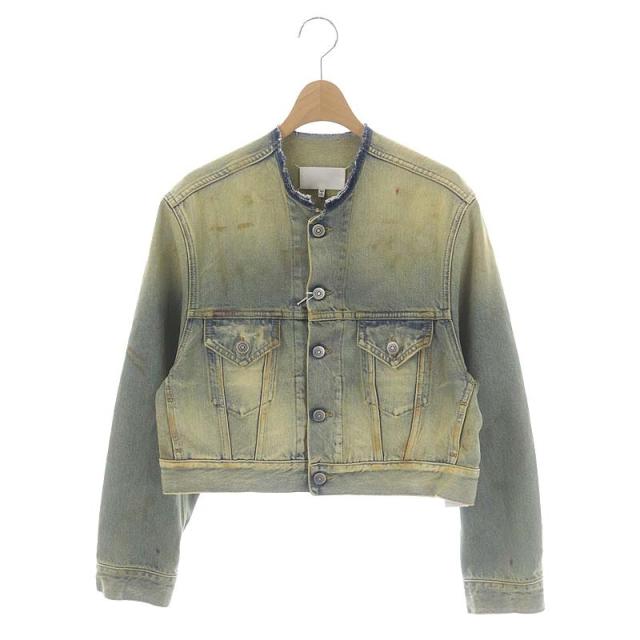 【中古】未使用品 メゾンマルジェラ 22SS Dirty Denim Jacket デニムジャケット ノーカラー ダメージ加工 S31AM0308