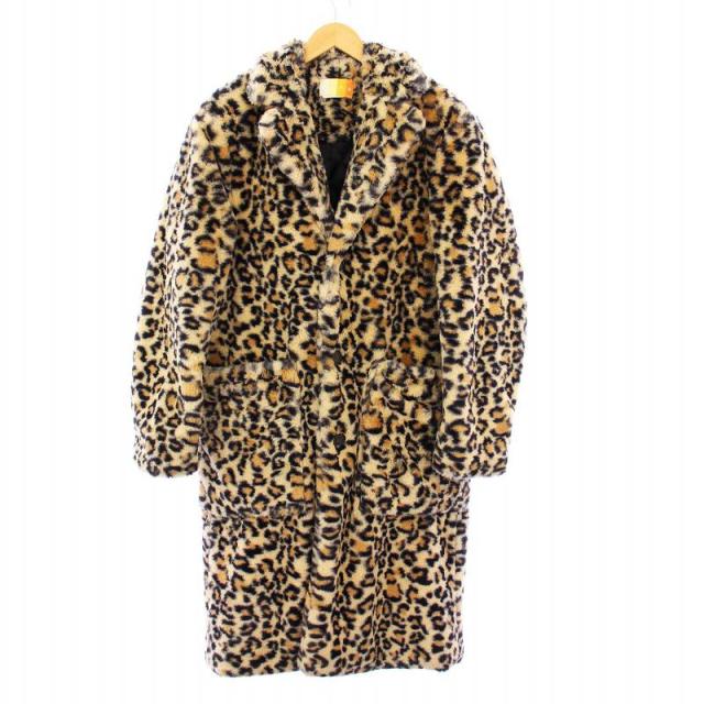 【中古】キスニューヨークシティ 22AW Faux Leopard Patten Overcoat レオパードファーロングコート 中綿 S ブラウン