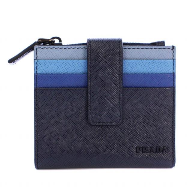 PRADA プラダ レザー 二つ折り コンパクト財布 - ブラック by