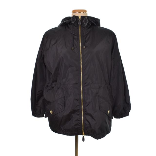 【中古】バーバリー BURBERRY フーデッド ジップアップジャケット パーカー ナイロン 裏地ノバチェック 2 黒 8042901