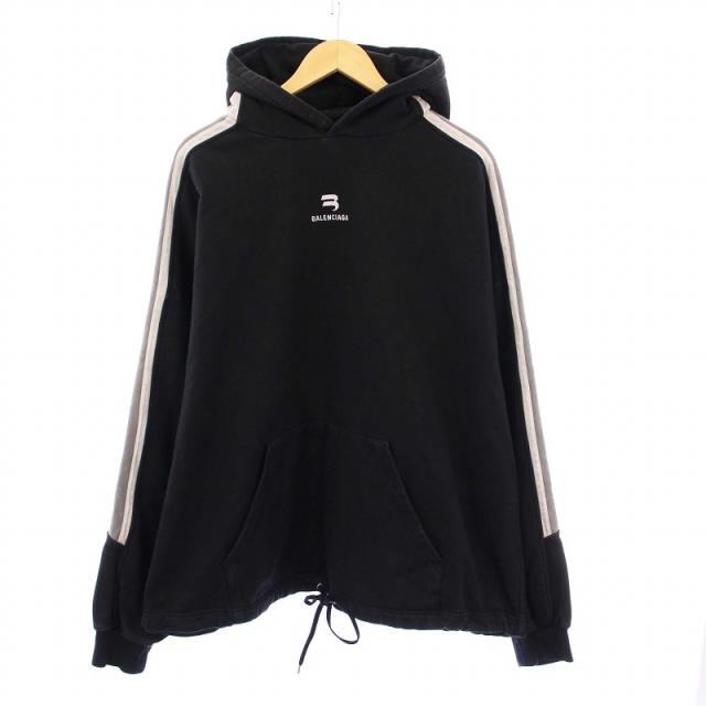 【中古】バレンシアガ BALENCIAGA 22年製 UNIFIT プルオーバーパーカー スウェット 長袖 ロゴ XXS 黒 704023