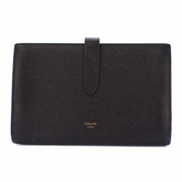 【中古】セリーヌ CELINE ラージストラップウォレット 長財布 二つ折り レザー 黒 /KH ☆AA★ メンズ レディース