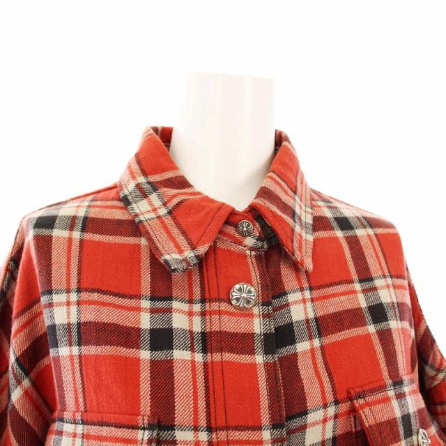 【中古】クロムハーツ CHROME HEARTS アームロゴプリントチェックシャツジャケット クロスボタン S 赤 レディース 中古】クロムハーツ CHROME HEARTS アームロゴプリントチェックシャツ