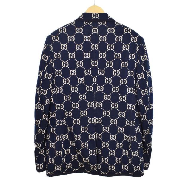 【中古】グッチ GUCCI 18年製 GGジャガード テーラードジャケット ブレザー 46 紺 ネイビー 521889 メンズ 中古】グッチ GUCCI 18年製 GGジャガード テーラードジャケット