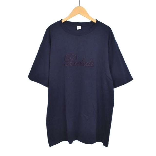 【中古】ベルルッティ Berluti Tシャツ 半袖 ロゴ刺繍 XL 紺 ネイビー メンズ