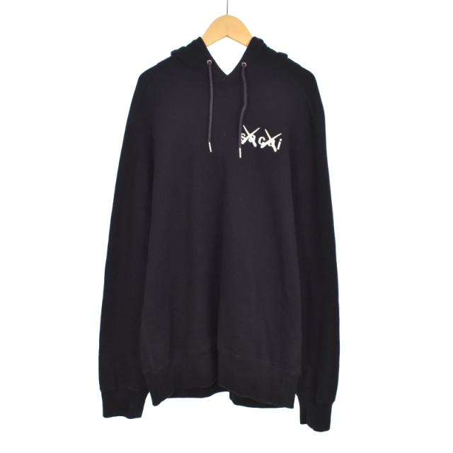 【中古】サカイ sacai カウズ KAWS 21SS Embroidery Hoodie エンブロイダリー フーディ パーカー 3 黒 21-0283S