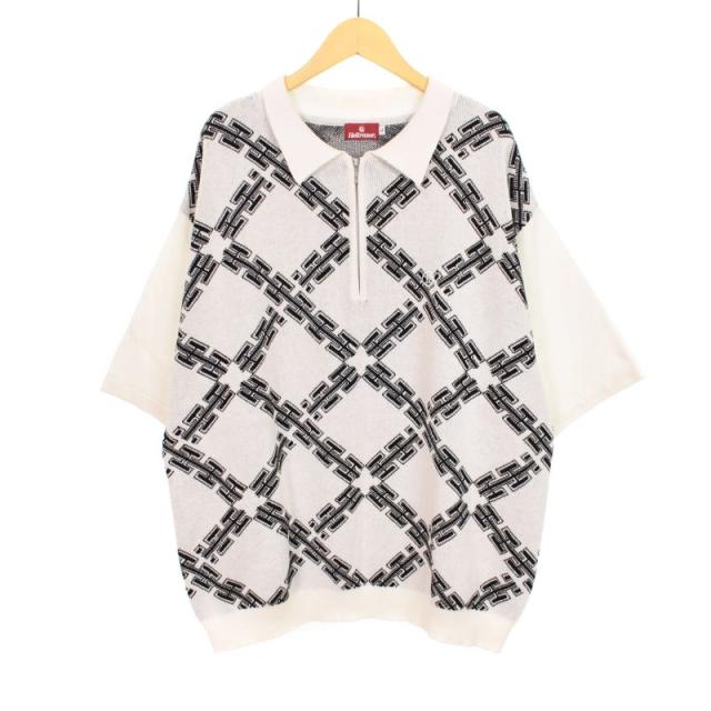 【中古】ヘルレイザー Hellrazor ニット ポロシャツ 半袖 ハーフジップ L 白 ホワイト メンズ