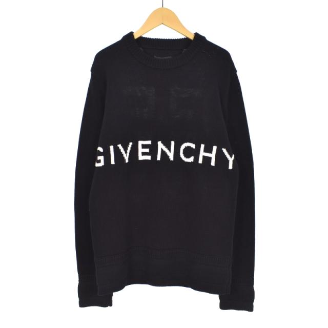 【中古】ジバンシィ GIVENCHY 22SS Logo Embroidered Cotton Knit Sweater ニット セーター ロゴ ブラック BM90G9401M