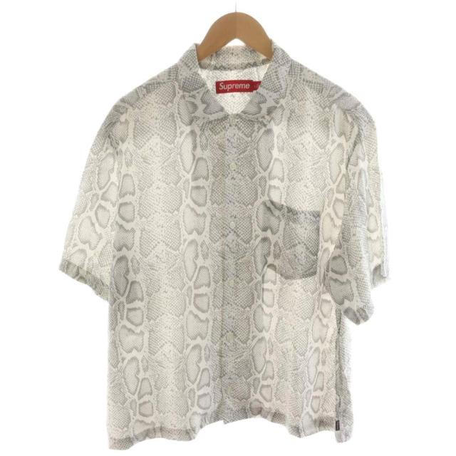 【中古】シュプリーム SUPREME 24SS Snake Shirt シャツ 半袖 パイソン柄 L グレー 白 ホワイト