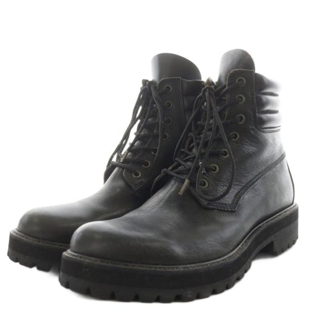 【中古】ダイエットブッチャースリムスキン 18AW 栃木レザー ショートブーツ レースアップ サイドジップ 42 黒