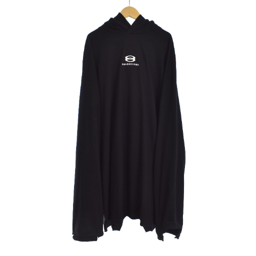 【中古】バレンシアガ BALENCIAGA 23年製 スポーツアイコン パーカー フーディー バック切替 5 黒 ブラック 768067