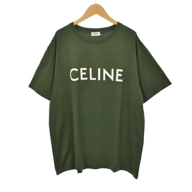 【中古】セリーヌ CELINE Tシャツ カットソー 半袖 ロゴ プリント M 緑 グリーン 2X681671Q ☆AA★ メンズ