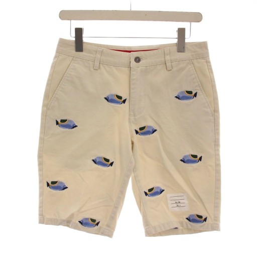 【中古】トムブラウン THOM BROWNE ショートパンツ ハーフパンツ 30 オフホワイト アイボリー 魚柄 フィッシュ柄 刺繍