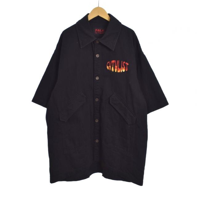 【中古】カタリスト CVTVLIST デニムシャツ ジャケット 半袖 ロゴ 刺繍 2 黒 ブラック 2301040202 ☆AA★ メンズ