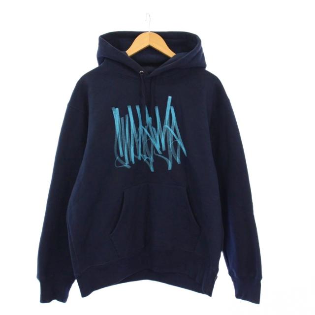 【中古】シュプリーム 22AW Tag Hooded Sweatshirt タグフーディスウェットシャツ プルオーバーパーカー 長袖 M 紺