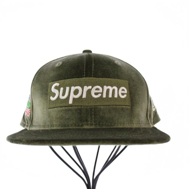 【中古】シュプリーム ニューエラ 22SS ベロアボックスロゴ ベースボールキャップ 野球帽 59.6cm カーキ /KH メンズ