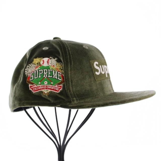 【中古】シュプリーム ニューエラ 22SS ベロアボックスロゴ ベースボールキャップ 野球帽 59.6cm カーキ /KH メンズ
