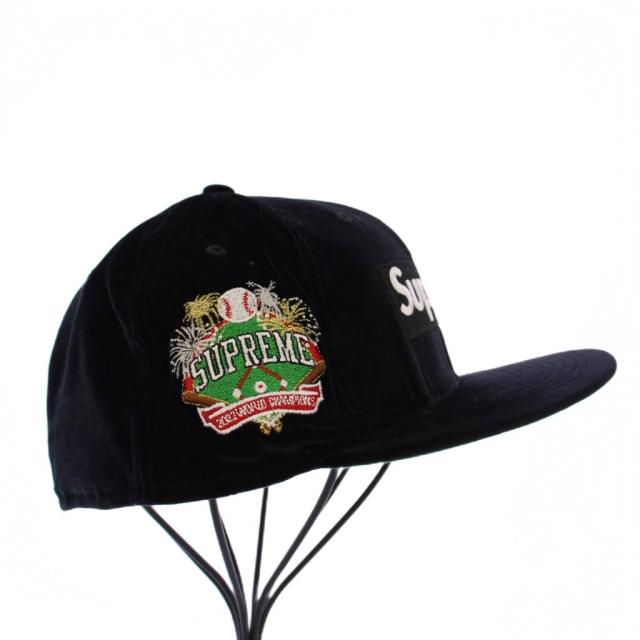 【中古】シュプリーム ニューエラ 22SS Velour Box Logo ベロア ボックスロゴ ベースボールキャップ 野球帽 59.6cm 黒