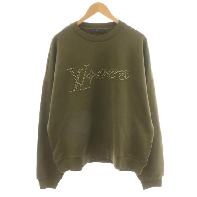 【中古】ルイヴィトン 24SS COTTON SIGNATURE SWEATSHIRT トレーナー スウェット クルーネック ロゴ 刺繍 L カーキ