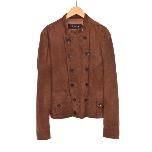 【中古】グッチ GUCCI レザージャケット ブルゾン 48 茶 ブラウン ☆AA★ メンズ