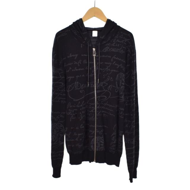 【中古】ベルルッティ Berluti カリグラフィ ニット パーカー フーディー ジップアップ L 黒 ブラック R20KHL97YWBE