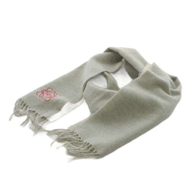 【中古】ロエベ LOEWE アナグラム マフラー フリンジ ロゴ 刺繍 グレー /AN21 ☆AA★ レディース