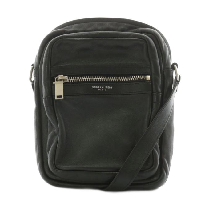 【中古】サンローラン パリ SAINT LAURENT PARIS ショルダーバッグ ロゴ レザー 黒 ブラック /AN6 ☆AA★ メンズ
