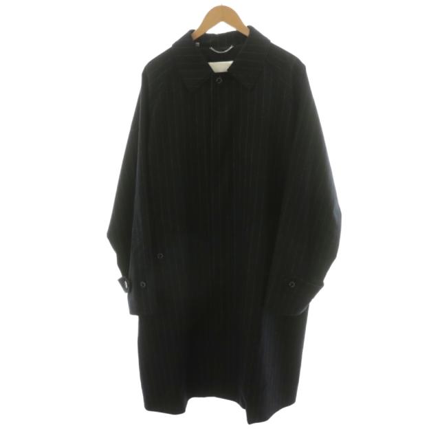 【中古】マッキントッシュ MACKINTOSH ストライプコート ステンカラーコート ロング丈 ウール アウター 40 紺
