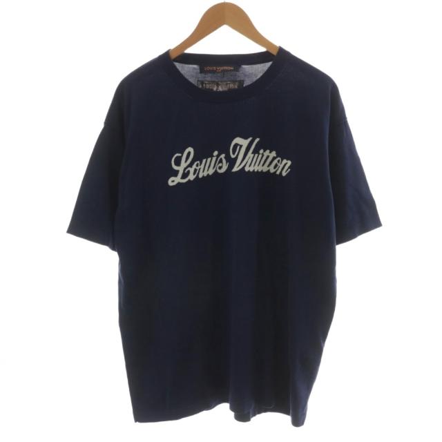 【中古】ルイヴィトン 22AW グラフィックニットTシャツ カットソー 半袖 ロゴ XL 紫