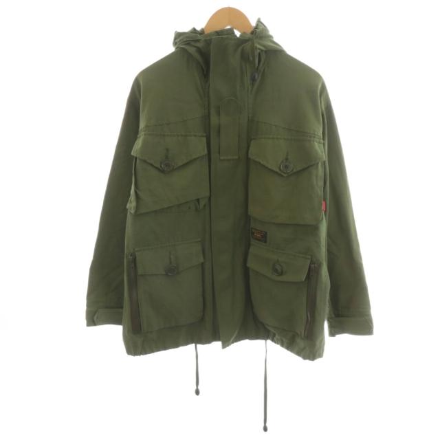 【中古】ダブルタップス WTAPS PARASMOCK ミリタリージャケット ロゴ フード コットン S カーキ 162GWDT-JKM02