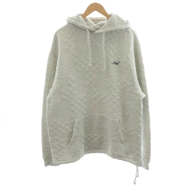 【中古】キスニューヨークシティ KITH NYC パーカー プルオーバー ロゴ 刺繍 キルティング M 白 ホワイト