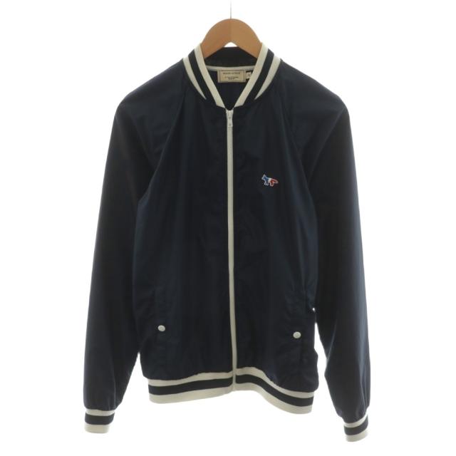 【中古】メゾンキツネ MAISON KITSUNE トリコロール ブルゾン ジャケット ロゴ 刺繍 XS 紺 ネイビー KML-29000-A
