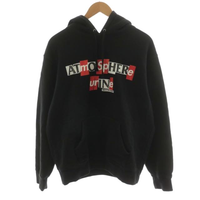 【中古】シュプリーム Hooded Sweatshirt パーカー プルオーバー フロントロゴ S 黒 ブラック 赤
