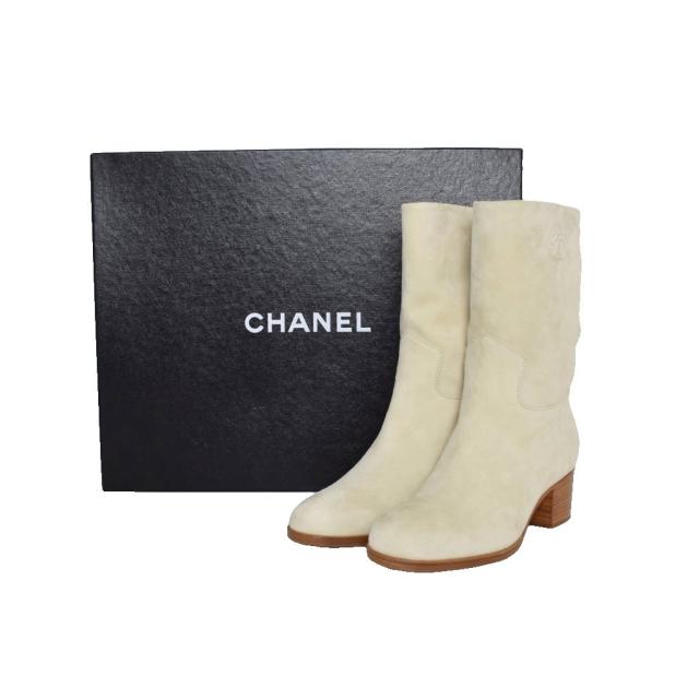 【中古】未使用品 シャネル CHANEL ロングブーツ スエード ココマーク 36 アイボリー G27305X02868 ☆AA★